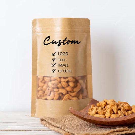 Custom Reusable Paper Bags with Window, Multi-Purpose Packaging Pouches, Resealable Candy Pockets, Personalized Kraft Bags