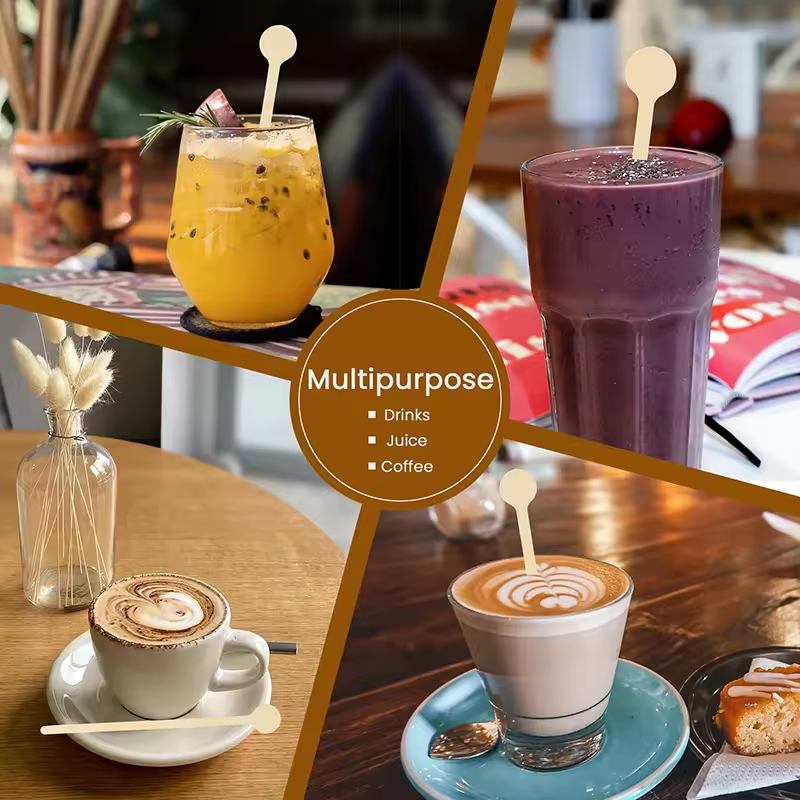 100-500 PCS Personalized Wooden Drink Stirrers, Custom Disposable Coffee Stir Sticks with Round Ends, Engraved Design Stirrers
