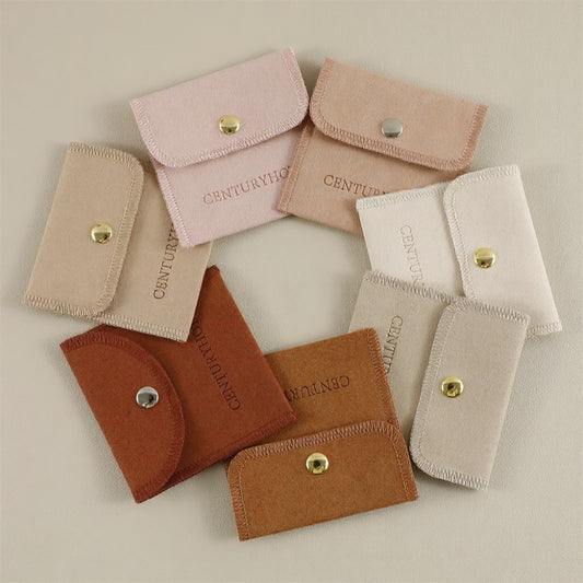 50 PCS Microfiber Jewelry Pouch with Gold Button, Personalized Logo Jewellery Travel Bag, Customize Multi-color Necklace Bracelet Packaging