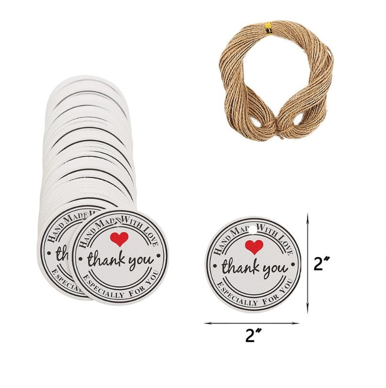2" Round Custom Logo Hang Tags (Thickness 300 GSM), Price Tags, Personalized Kraft/ White Tags with Your Logo, Handmade with Love Tags