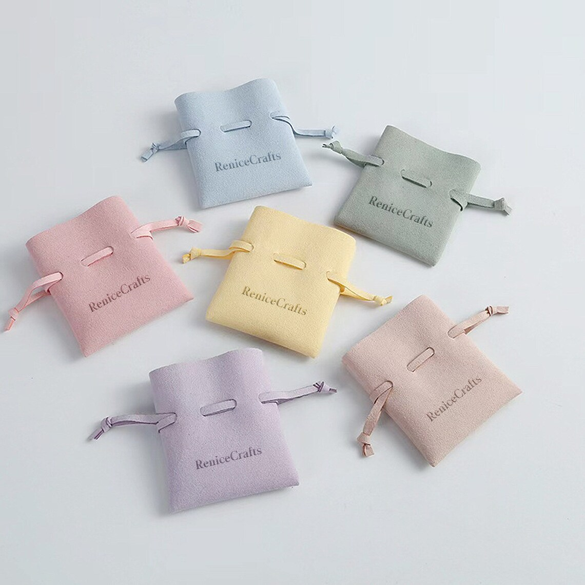 50 PCS Custom Logo Drawstring Pouch, Personalized Beautiful Microfiber Jewelry Packaging Bags, Multi-color Necklace Bag for Friendship Gift