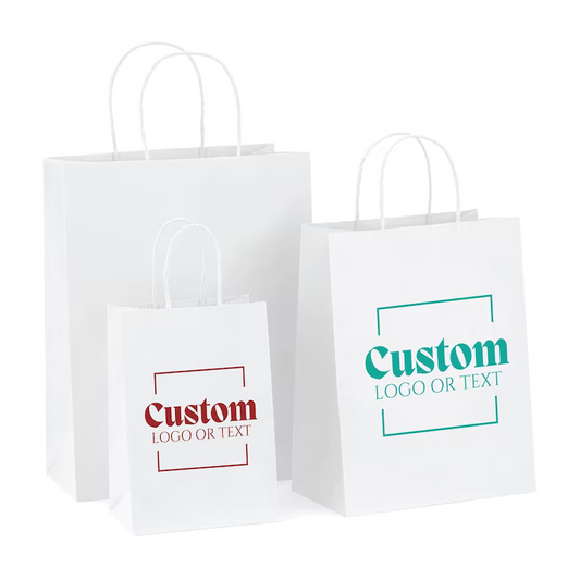 Personalized Kraft/White Recycled Paper Bags with handle, Print Logo Bag for Wedding/Small Business/Party/Gift/Product, Events in Bulk