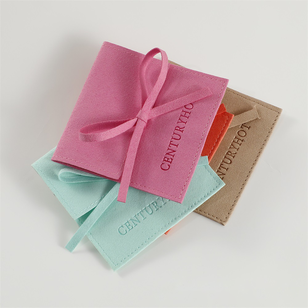 50 PCS Custom Logo Jewelry Bag, Personalized Microfiber Envelope Bags with Rope, Multi-color Necklace Packing Pouch for Bracelet Badge Gift