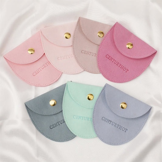 50 PCS Personalized Jewelry Packaging Pouch with Gold Button, Logo Custom Microfiber Jewellery Bags, Multi-color Beautiful Gift Package Bag