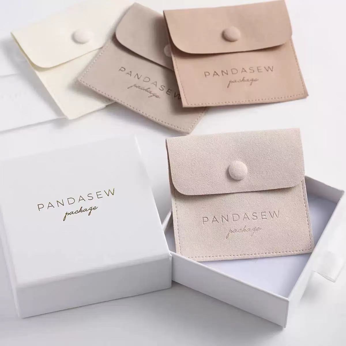 50 PCS Personalized Logo  Bag, Multi-color Microfiber Snap Button Bags, Custom Travel Pouch Bag for Earrings Brooch Ring Wedding Gift