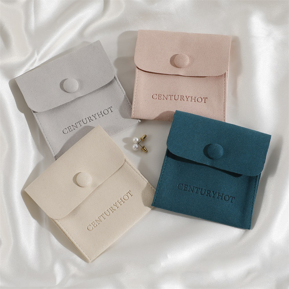 50 PCS Personalized Logo  Bag, Multi-color Microfiber Snap Button Bags, Custom Travel Pouch Bag for Earrings Brooch Ring Wedding Gift