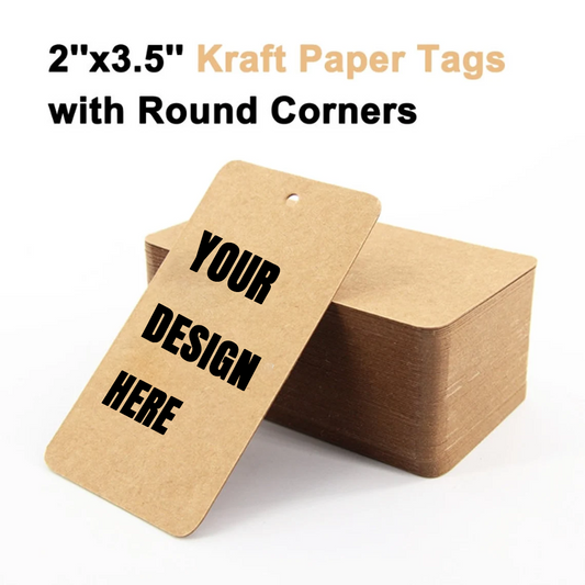50-500PCS Custom Kraft Paper Tags, 2''x3.5'' Hang Tags with Round Corners, Personalized Kraft Price Tags, Thank You Tags, Bridal Shower Favor Tags