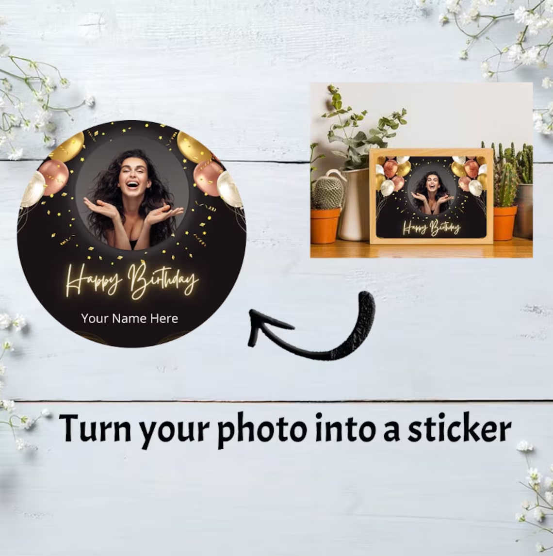 100Pcs Personalized Circle Photo Labels,Custom Text Stickers,Custom Round Sticker for Wedding Favor,Birthday,Party,Office,Packaging,Business