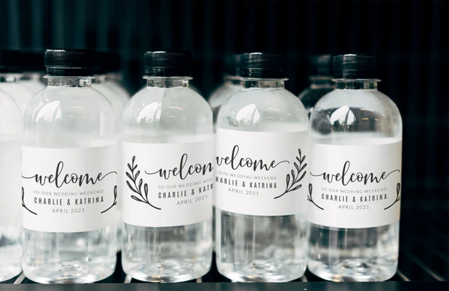 50Pcs Personalized Gold Foil Wedding Water Bottle Labels, Custom Metallic Foil Wedding Welcome Waterproof Sticker, Modern Water Bottle Wraps