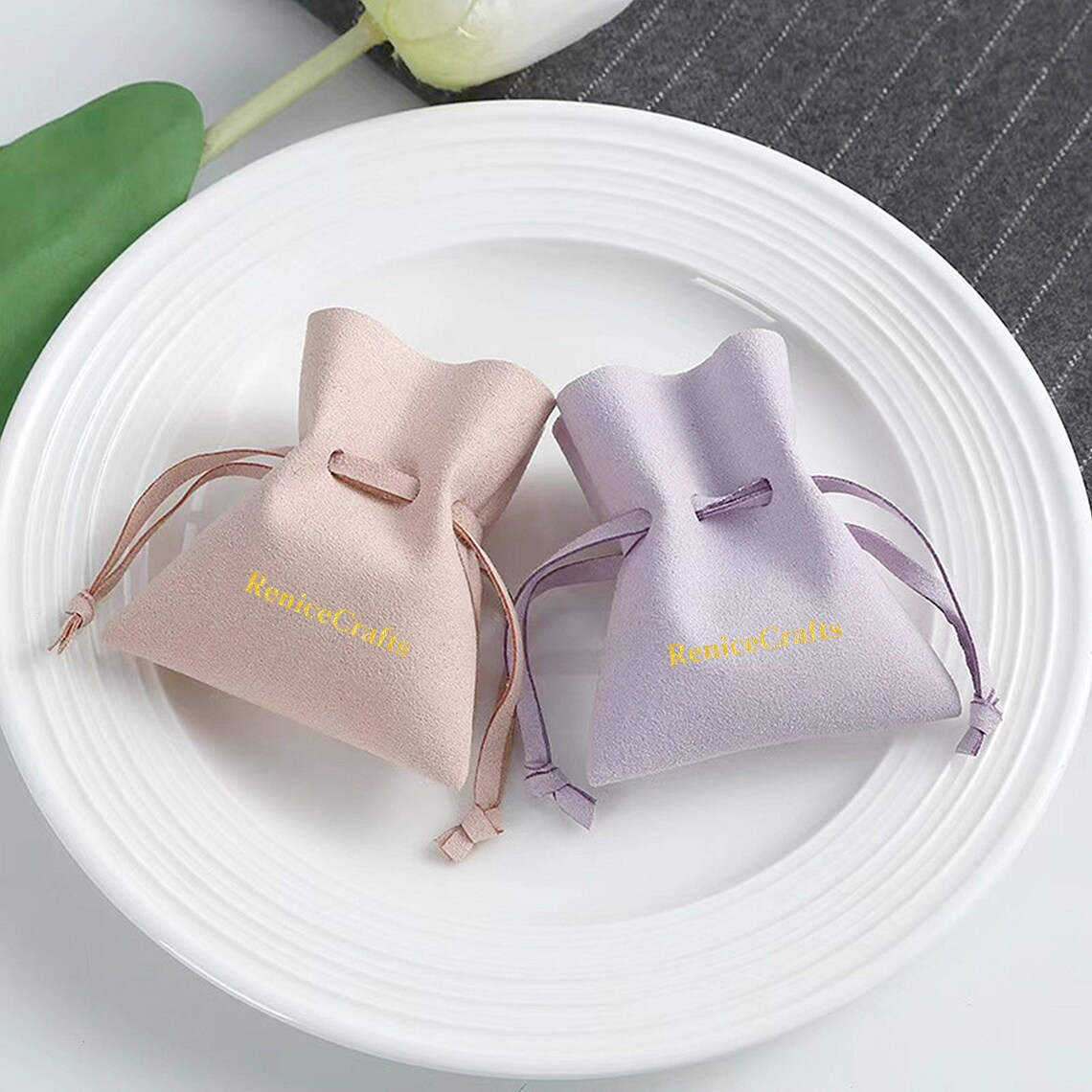 50 PCS Custom Logo Drawstring Pouch, Personalized Beautiful Microfiber Jewelry Packaging Bags, Multi-color Necklace Bag for Friendship Gift