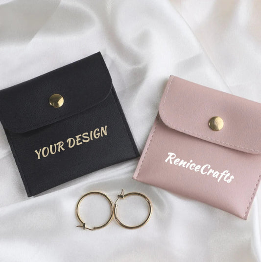 Custom 50pcs Logo Print Jewelry Pouch Snap Button Bags, Personalized Logo printed necklace packaging bags for Gift/Business, Multiple Colors