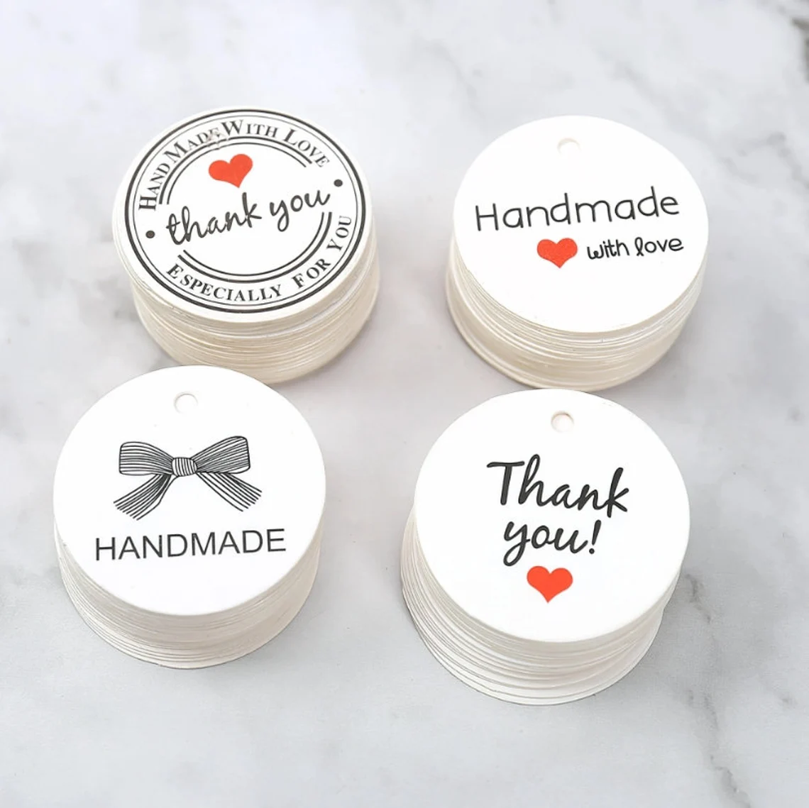 50-300pcs Personalized 8cm Circle Hang Tags (Thickness 500 GSM), White Round Tags with Your Logo, Double-side printing, Gift/Wedding/Business Tags