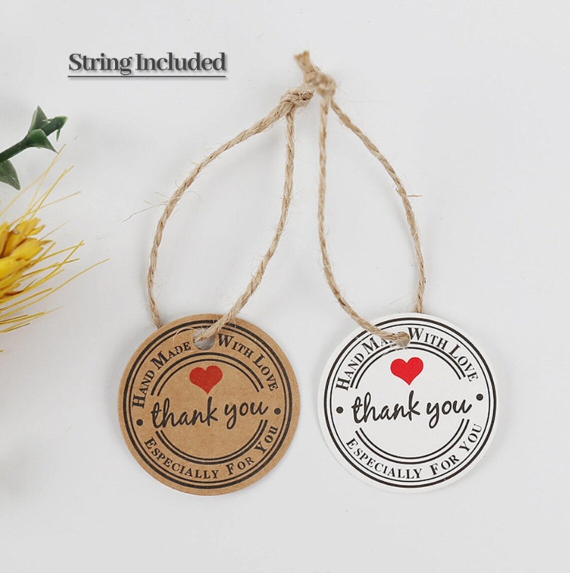 2" Round Custom Logo Hang Tags (Thickness 300 GSM), Price Tags, Personalized Kraft/ White Tags with Your Logo, Handmade with Love Tags