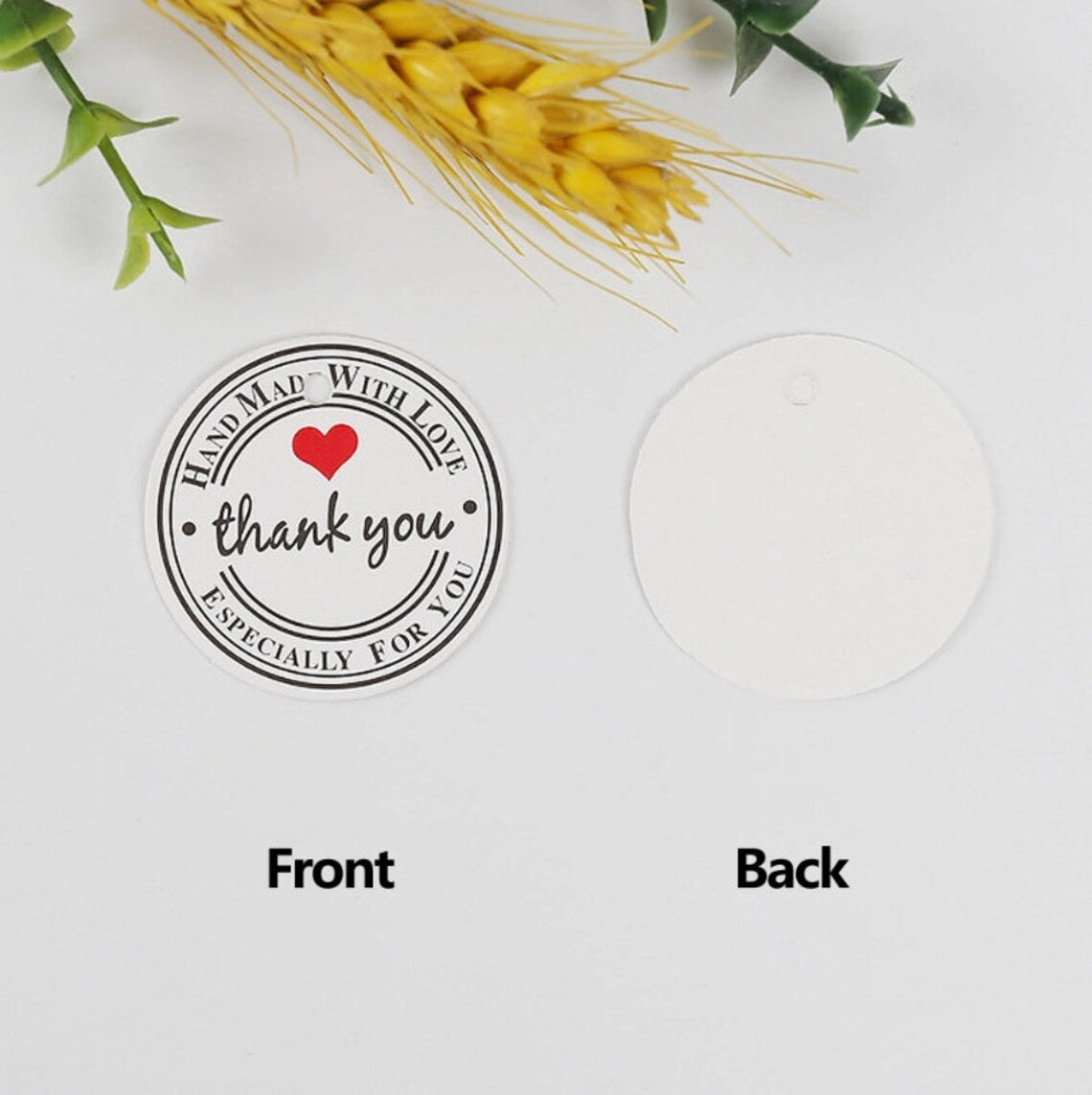 2" Round Custom Logo Hang Tags (Thickness 300 GSM), Price Tags, Personalized Kraft/ White Tags with Your Logo, Handmade with Love Tags
