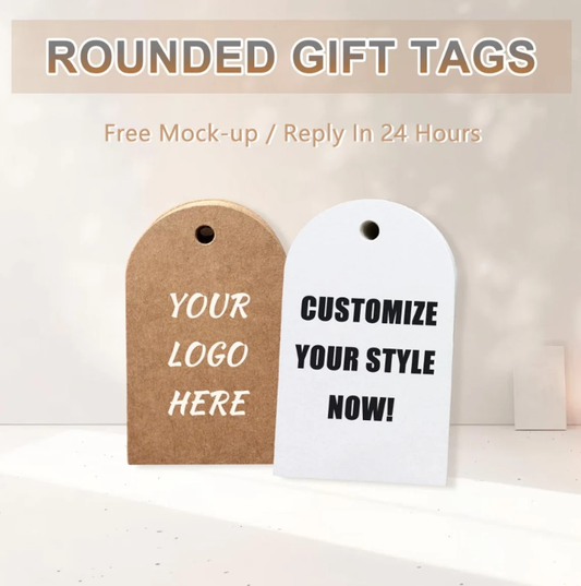 50-500pcs Personalized 1.5"×3" Rounded Swing Tags (Thickness 300 GSM) Logo/Text Tags with String, Gift/ Party/ Business Favor Tags, Fast Shipping