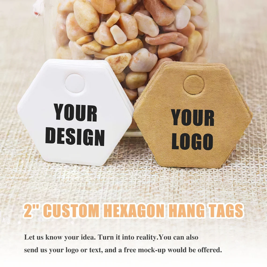 Custom 2" Hexagon Hang Tags with your logo/text (Thickness 300 GSM), Hang Tags for Product, Jewelry /Price/Gift Tags, Fast Shipping