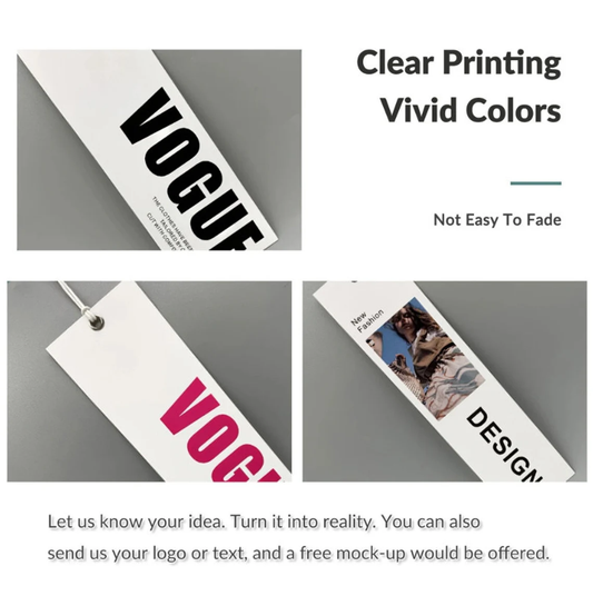Custom 1"×3.5" High quality Tags, Heavy Duty Hang Tags with Eyelets (Thickness 500 GSM), Free Strings, Tags for Clothes, Product/Gift Tags