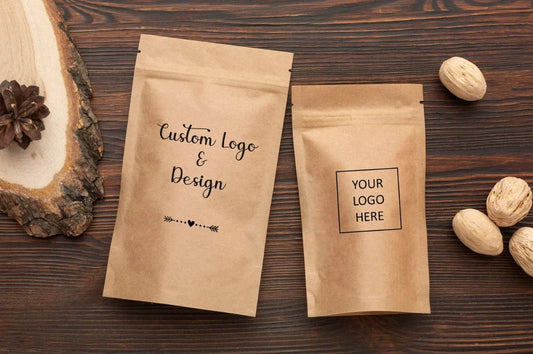 50Pcs Custom Kraft Paper Bag,Personalized Brown Stand Up Zipper Lock Pouches,Self Stand Packaging Bag With Inner Foil,Reusable Bag for Food