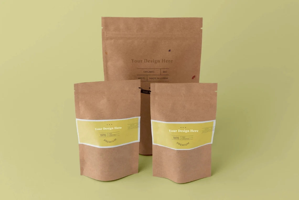 50Pcs Custom Kraft Paper Bag,Personalized Brown Stand Up Zipper Lock Pouches,Self Stand Packaging Bag With Inner Foil,Reusable Bag for Food