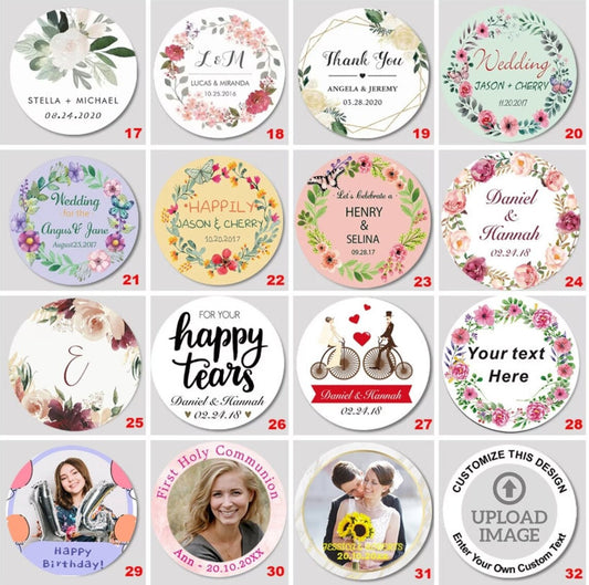 100Pcs Personalized Circle Photo Labels,Custom Text Stickers,Custom Round Sticker for Wedding Favor,Birthday,Party,Office,Packaging,Business