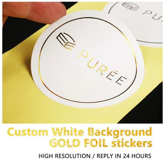 Custom Round White Background Gold Foil Stickers, Shiny Gold Sticker Labels, High Qualtity, Wedding/Party/Birthday/Bussiness Favor Labels