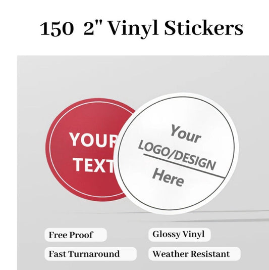 Custom 150 2" Circle Vinyl Labels, Business/Wedding/Gift Stickers, Printed Labels, High Resolution and Quality, Round Logo Stickers
