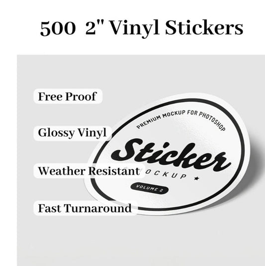 500 Labels Custom 2" Vinyl Waterproof Labels, PVC Round Logo Stickers, Business/Wedding Stickers, Printed Label, High Resolution and Quality