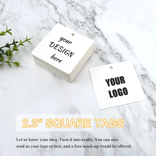 2.3" Custom Square Hang Tags (Thickness 300 GSM), Square Tags with Rounded Corners for Small Business/ Product Packaging, High Quality Tags