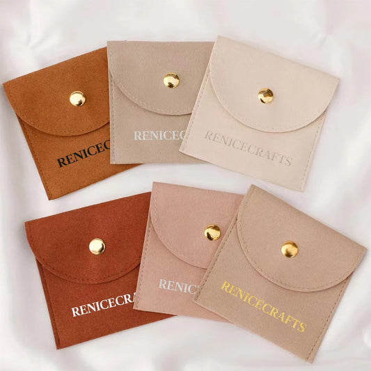 50 PCS Custom Logo Jewelry Bag with Gold Button, Personalized Microfiber Pouch, Multi-color Jewellery Packaging Bags for Necklace Bracelet