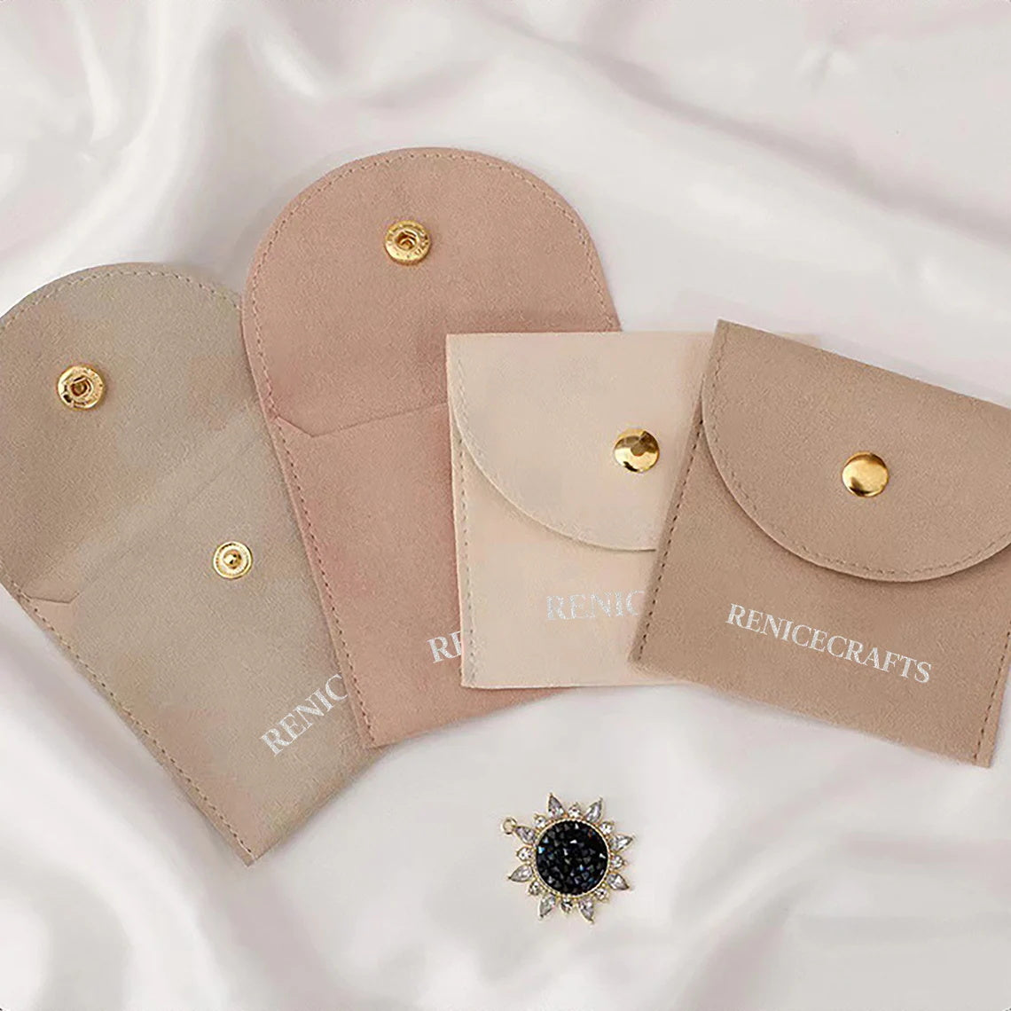 50 PCS Custom Logo Jewelry Bag with Gold Button, Personalized Microfiber Pouch, Multi-color Jewellery Packaging Bags for Necklace Bracelet