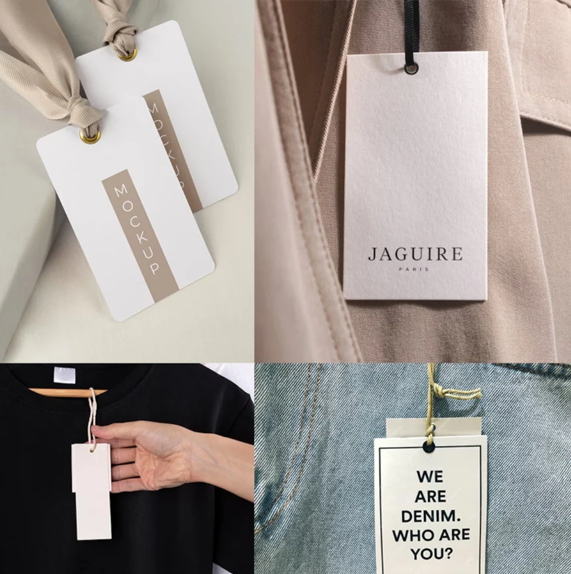 Custom High quality (Thickness 500 GSM) Heavy Duty Hang Tags with Strings, Personalized Clothing Eyelet Tags, Paper Cardstock Hang Tags