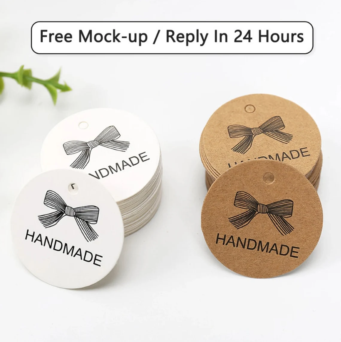 50-300pcs Personalized 8cm Circle Hang Tags (Thickness 500 GSM), White Round Tags with Your Logo, Double-side printing, Gift/Wedding/Business Tags