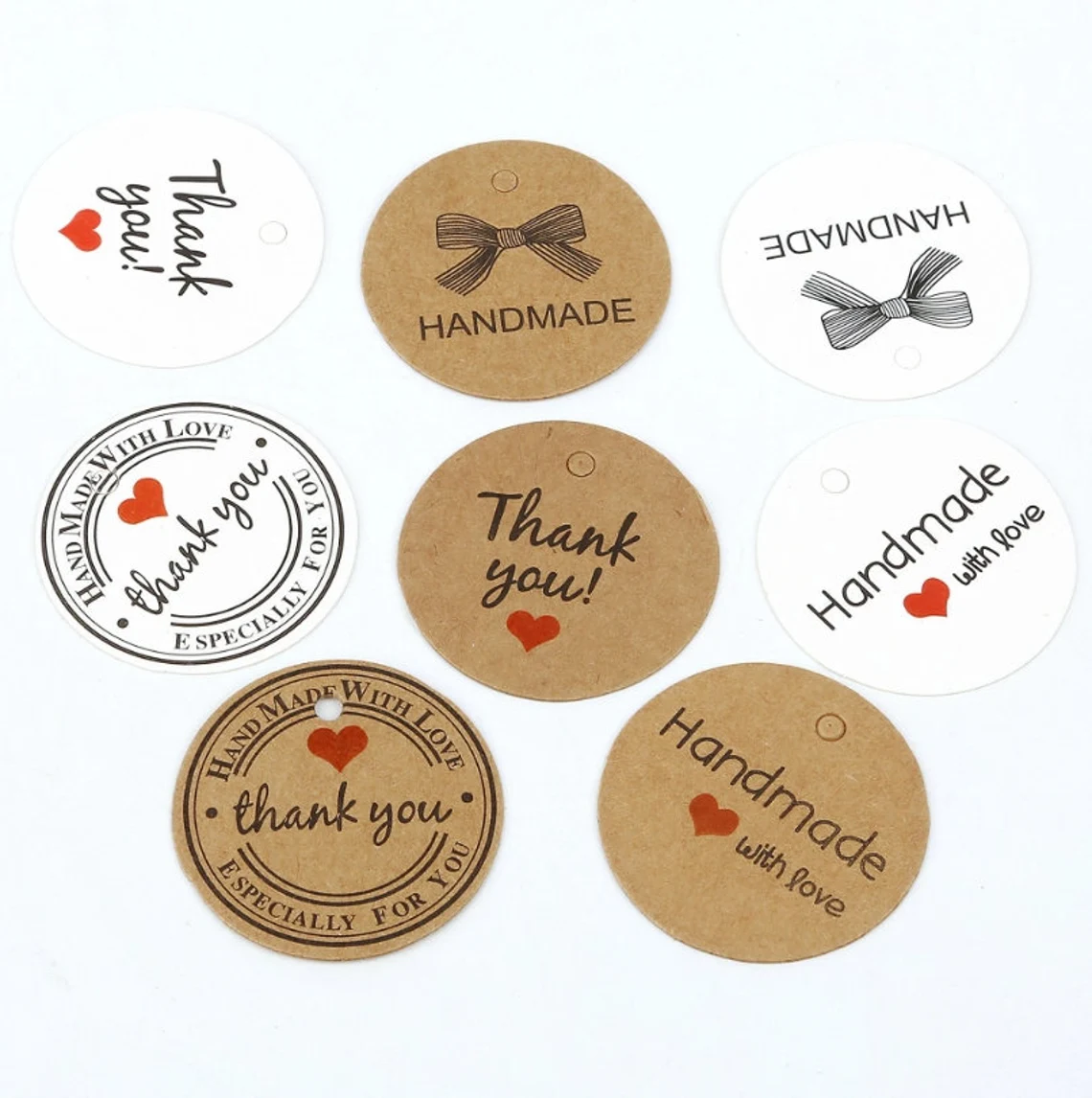 50-300pcs Personalized 8cm Circle Hang Tags (Thickness 500 GSM), White Round Tags with Your Logo, Double-side printing, Gift/Wedding/Business Tags