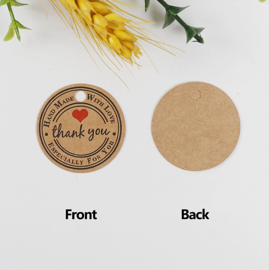 2" Round Custom Logo Hang Tags (Thickness 300 GSM), Price Tags, Personalized Kraft/ White Tags with Your Logo, Handmade with Love Tags