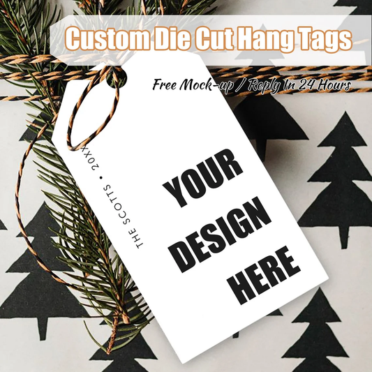 Custom Die Cut Hang Tags with String, 1.5"x2.3" tags(Thickness 300 GSM), personalized Clothing Favor Tags, Tags for wedding favor/product