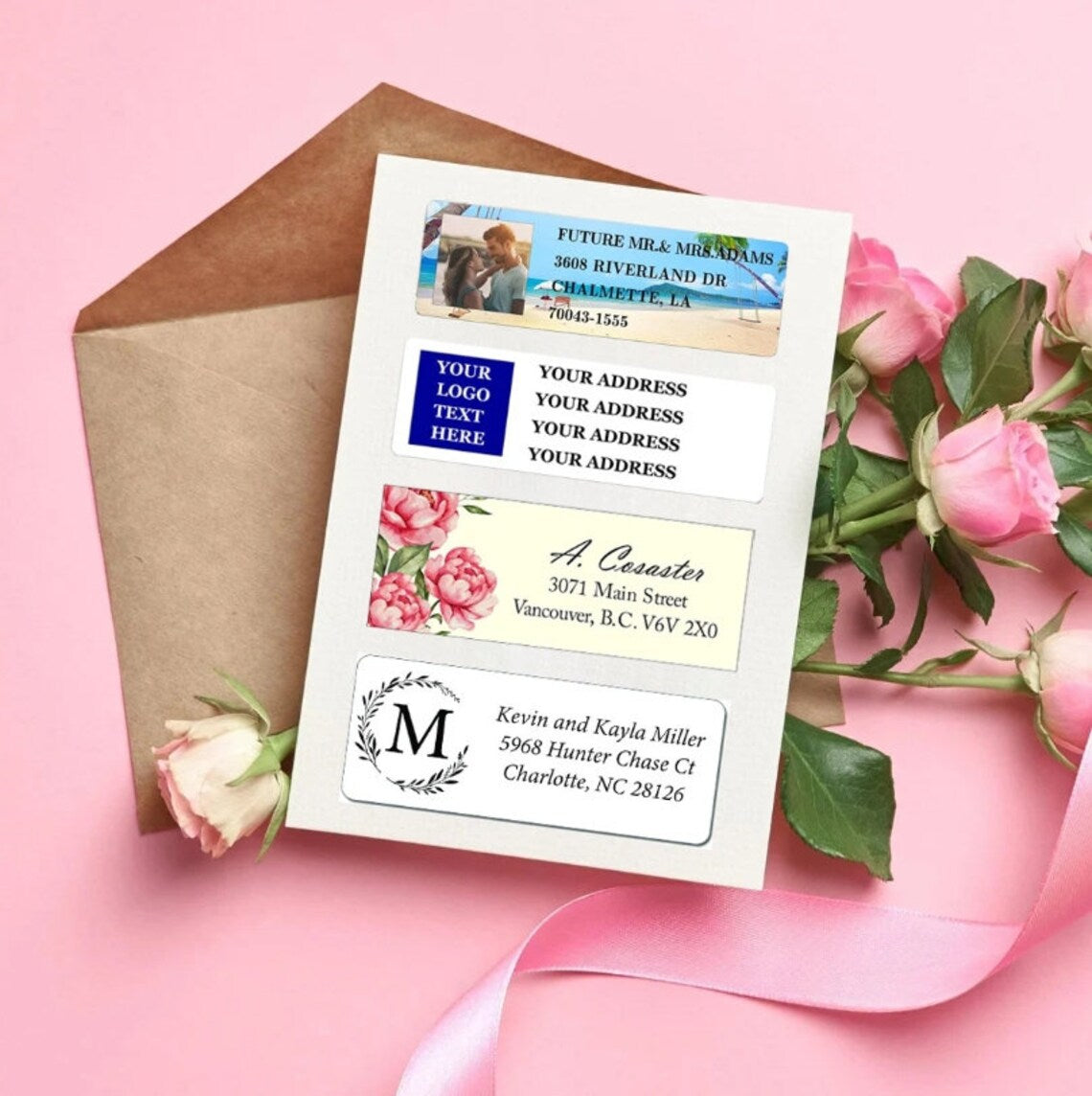 Custom Photo Wedding Address Labels,Personalized Return Address Lable,Multi-use Lable Sticker,Address Lables for Mailing,Party (Pack of 100)