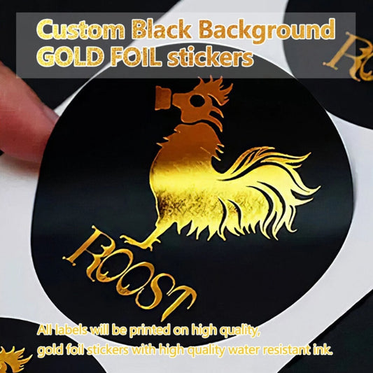 Custom Gold Metallic Stickers, Black Background Gold Foil Vinyl Sticker, Your Logo and Design Label, Product /Bussiness/ Wedding/ Gift Label