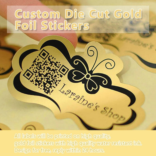 Any Shape Custom Gold Foil Stickers, Gold Foil Printing, Shiny Die Cut Gold Label, Personalized Text Stickers, Wedding/Business/Party Labels