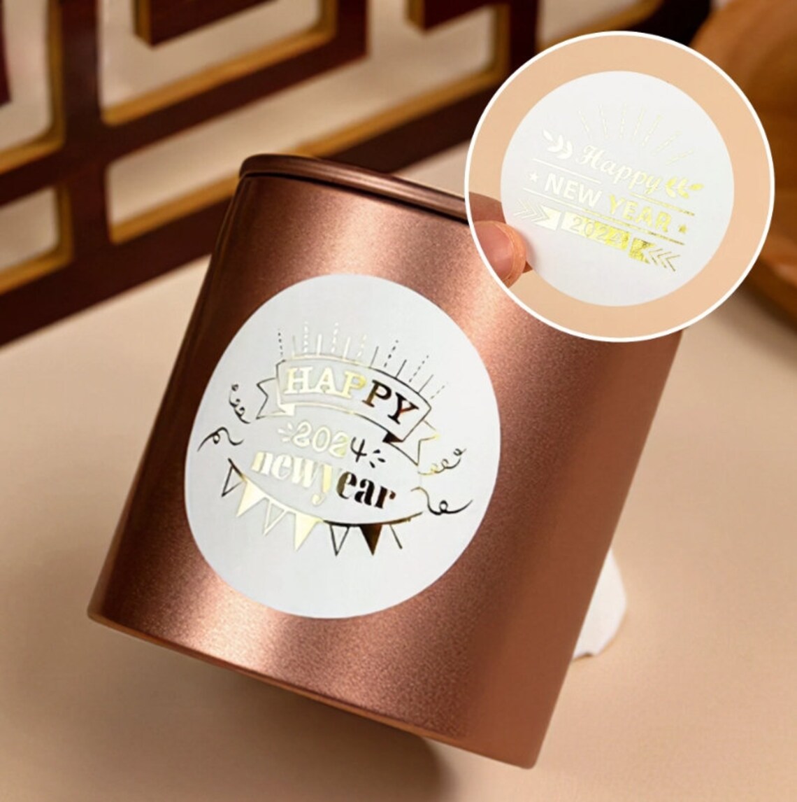Custom Round White Background Gold Foil Stickers, Shiny Gold Sticker Labels, High Qualtity, Wedding/Party/Birthday/Bussiness Favor Labels