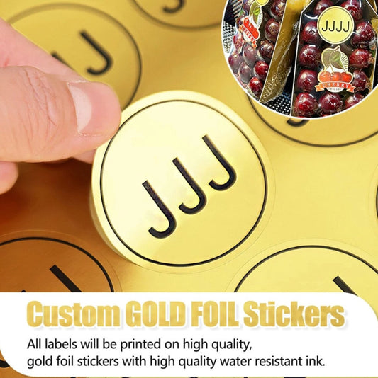 Custom High Quality GOLD FOIL Stickers, Personalized Stickers Waterproof, Your Logo and Design Labels, Bussiness/ Wedding/ Gift/ Party Label