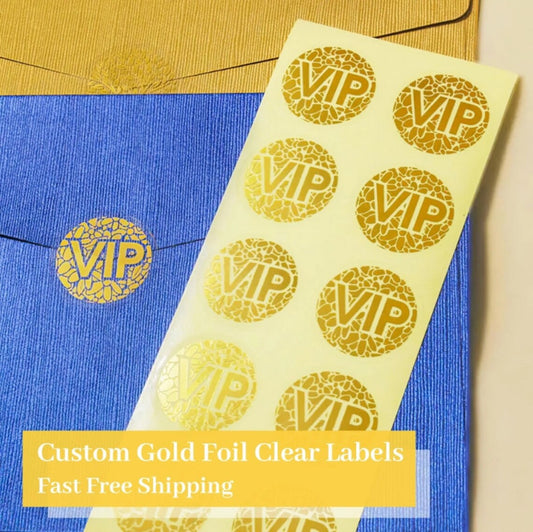 Gold Foil Transparent Stickers, Custom Labels Favors, Personalized Waterproof Clear Stickers, Gold Foil Printing, Bussiness/Wedding Labels