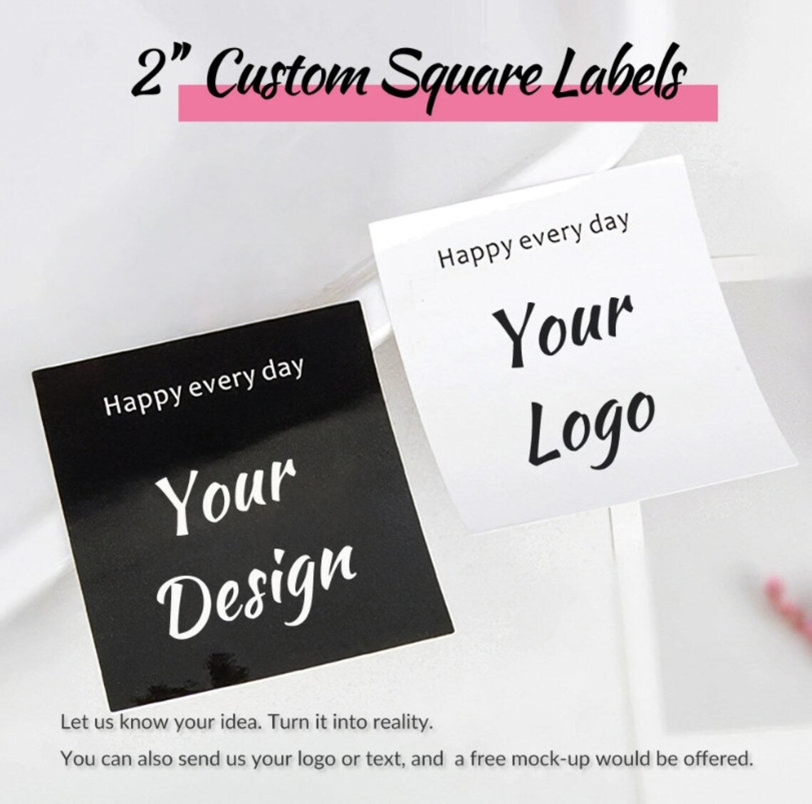 2’’ Custom Square Labels for Jars/Gift/Party, PVC Product Labels, Wedding Stickers, Personalized Waterproof Labels, Custom Business Stickers