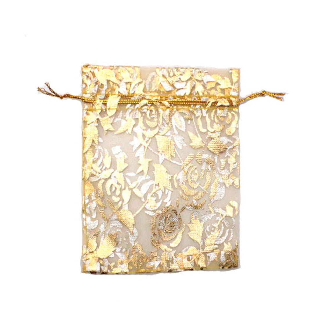 100 pcs Gold Rose Organza Bags, Wedding Favor Bag with Drawstring, Jewelry Pouch Party Gift Bag Candy Bag