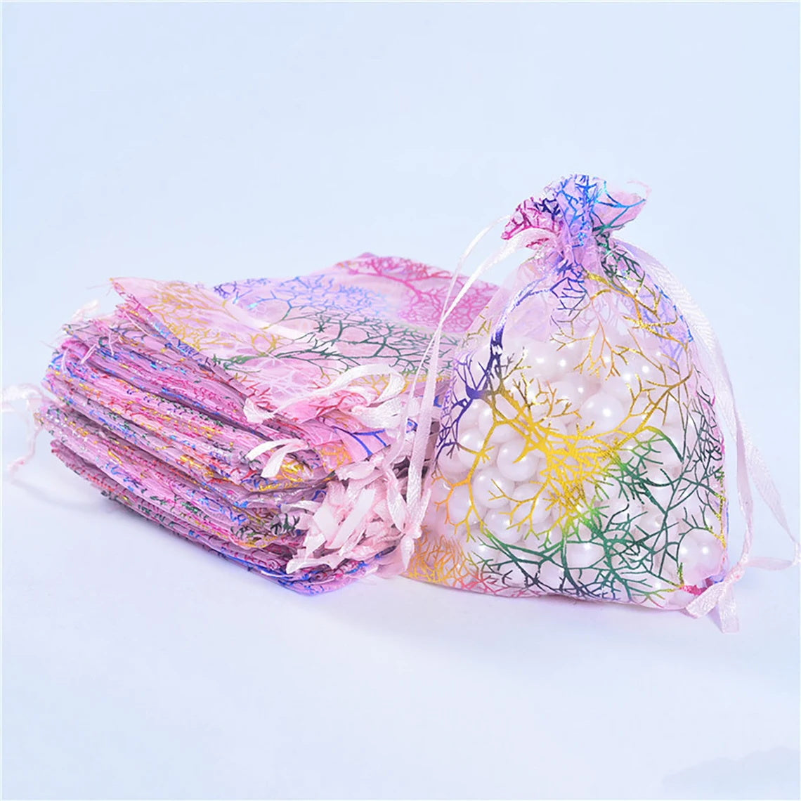 100 Organza Drawstring Bags, Wedding Favor Bags, Party Gift Bags, Jewelry Pouch Drawstring Bags, 4 Designs, 3 Sizes