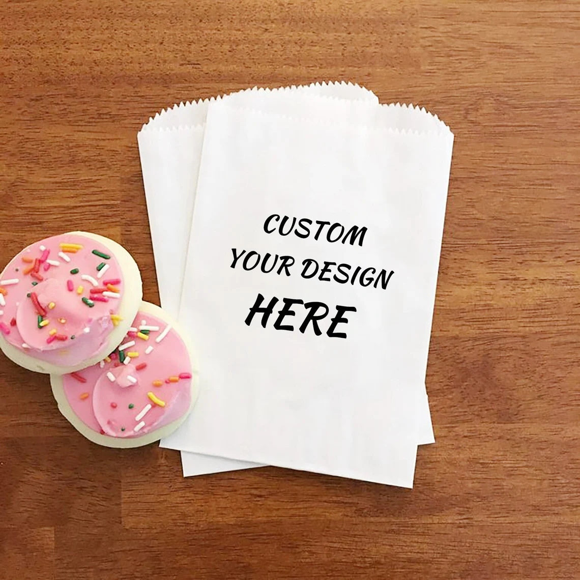 50-200pcs Personalized Kraft/White Cooike Wedding Favor Bags with your design, Custom Favor Bags for Wedding/Birthday/Party/Cookie/Coffee, Donut bags