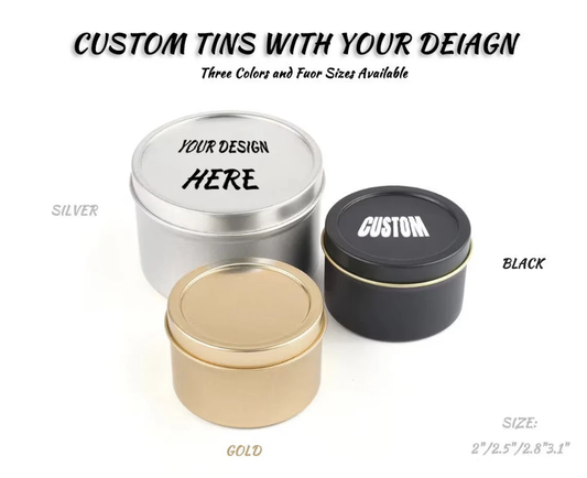 Personalized Set of 5 Matte Round Tinplate Tins, Candle Container/Candy Party Favors, Empty Containers with Editable Lids,Custom your Design