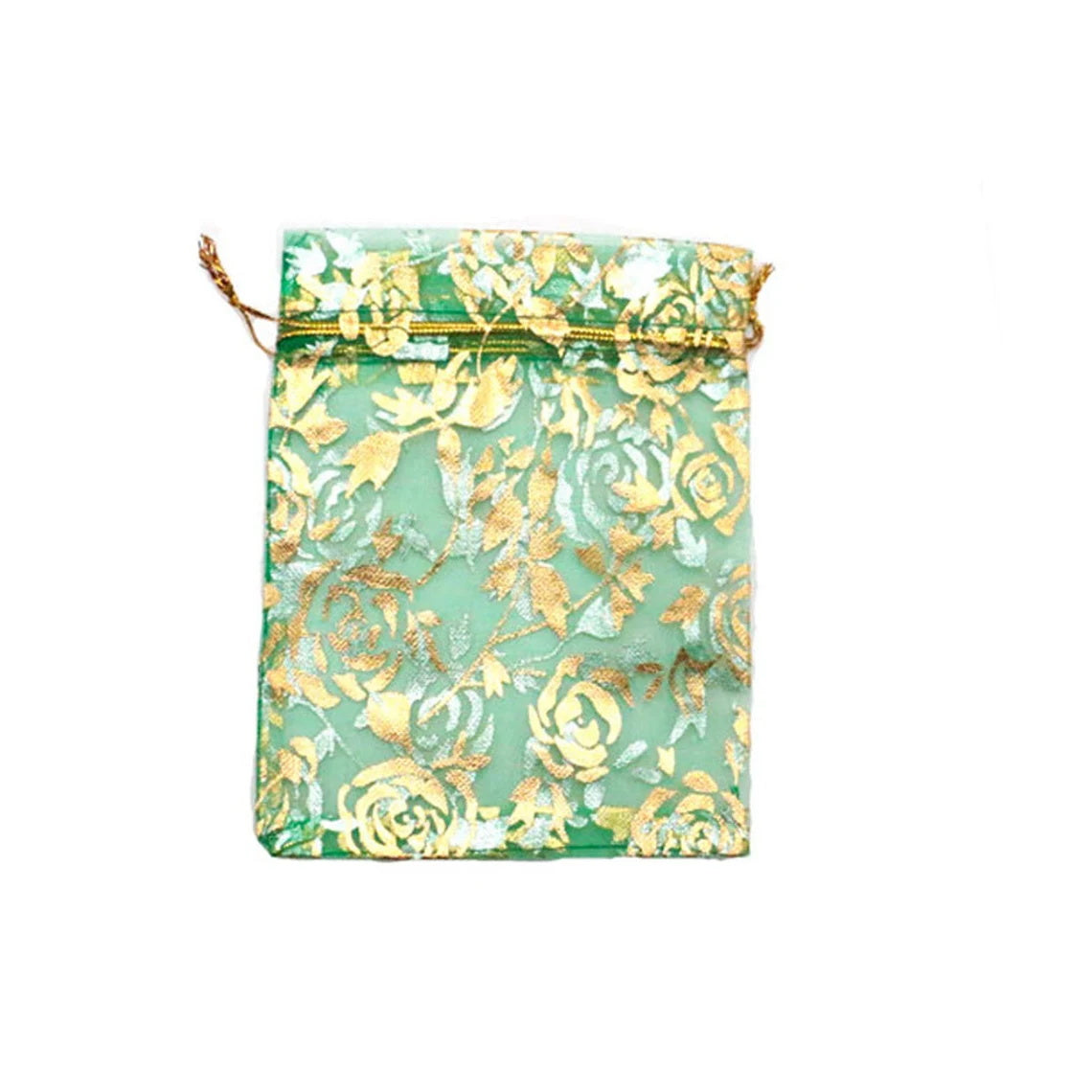 100 pcs Gold Rose Organza Bags, Wedding Favor Bag with Drawstring, Jewelry Pouch Party Gift Bag Candy Bag