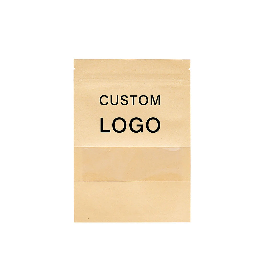 100 Custom Logo Kraft Bags, Personalized Resealable Stand Up Pouches with Window, Multiple Usage Mylar Bag for Wedding Birthday, Favors Bags