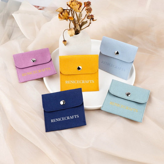 50 PCS Jewelry Bag with Silver Button, Personalized Multi-color Microfiber Necklace Packaging Bag, Custom LOGO Travel Pouch for Wedding Gift
