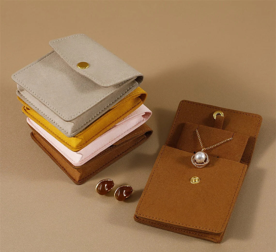 50PCS Personalized Thickening Jewelry Microfiber Pouch with divider, Multi-color Jewelry Packaging Bag for Necklace/Ring, With Gold Button